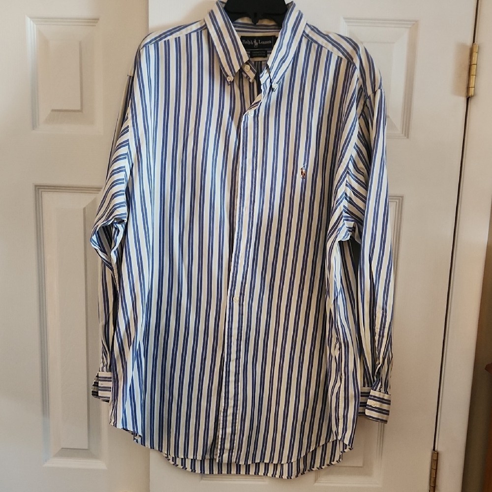 Polo Ralph Lauren Men's Blue and White Striped Shirt